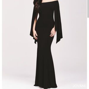 Jovani Off-the-Shoulder Mermaid Gown with Draped Cape Sleeve